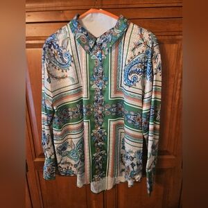 Um Gee Floral Paisley Silk-like Top.